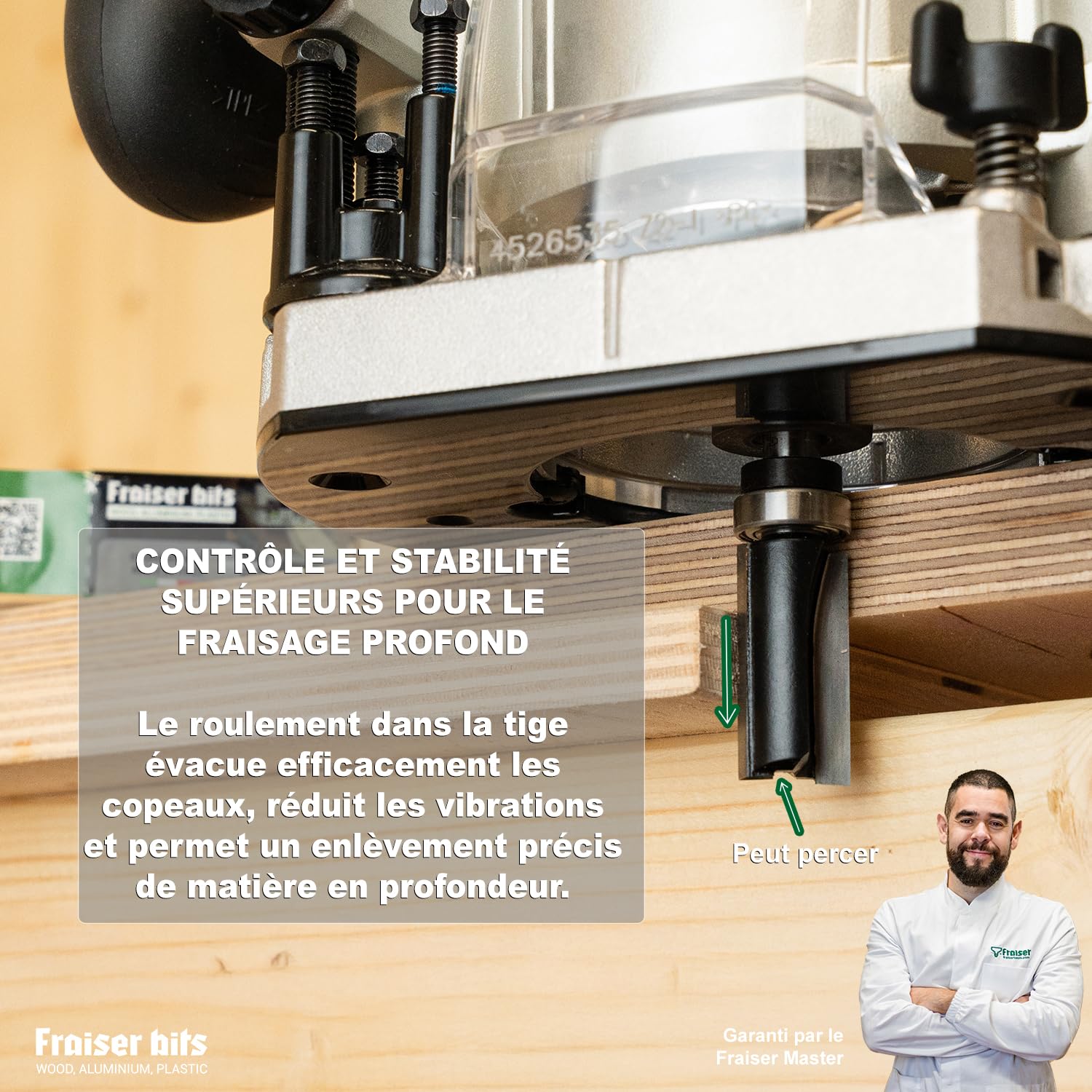 Fraiser - Fraise à copier avec roulement pour bois, diamètre 16 mm, queue 8 mm, pour défonceuse et affleureuse