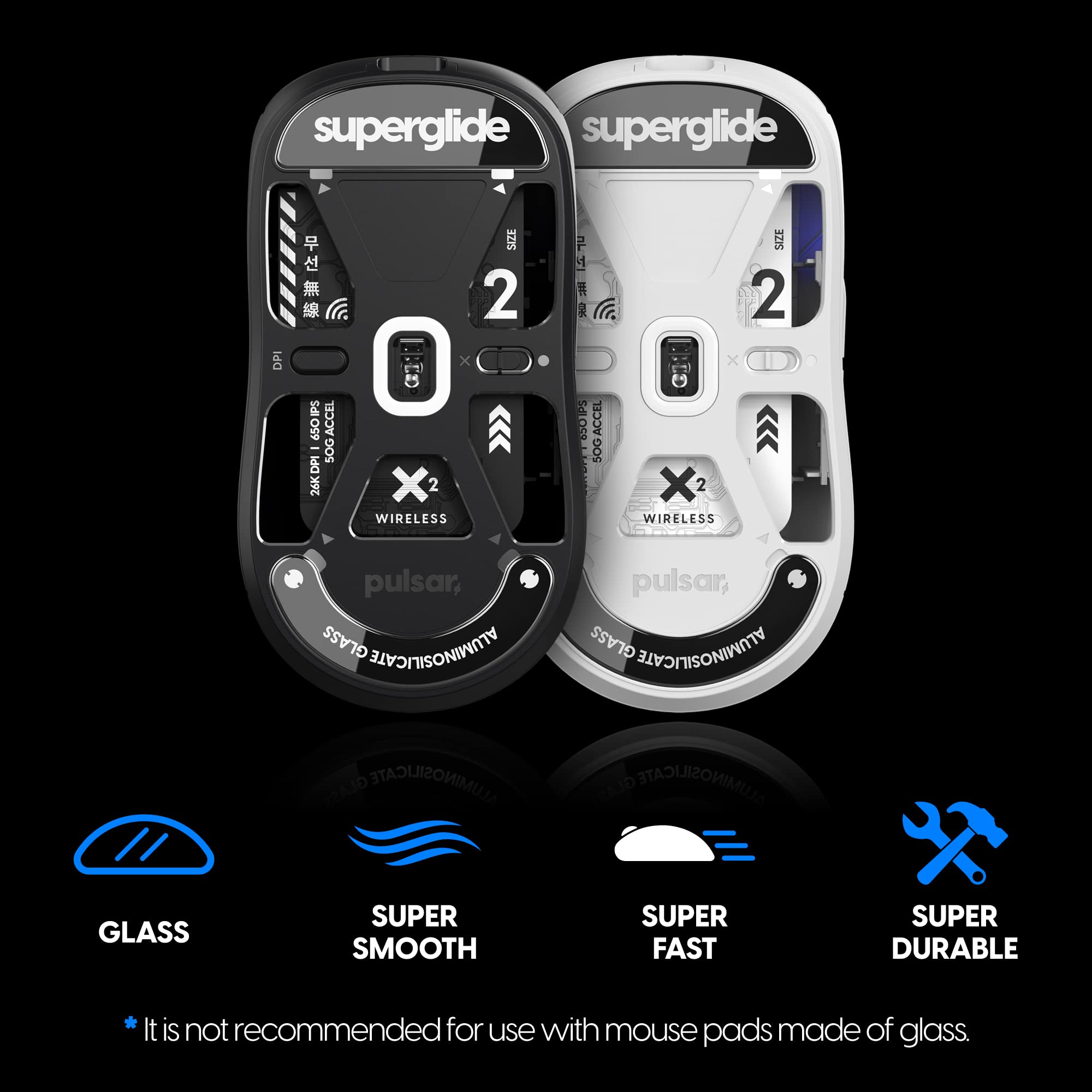 Superglide Piedini In Vetro Per Mouse – Pattini Ultra Lisci Per Pulsar X2 E X2 Mini, Scorrevoli E Resistenti