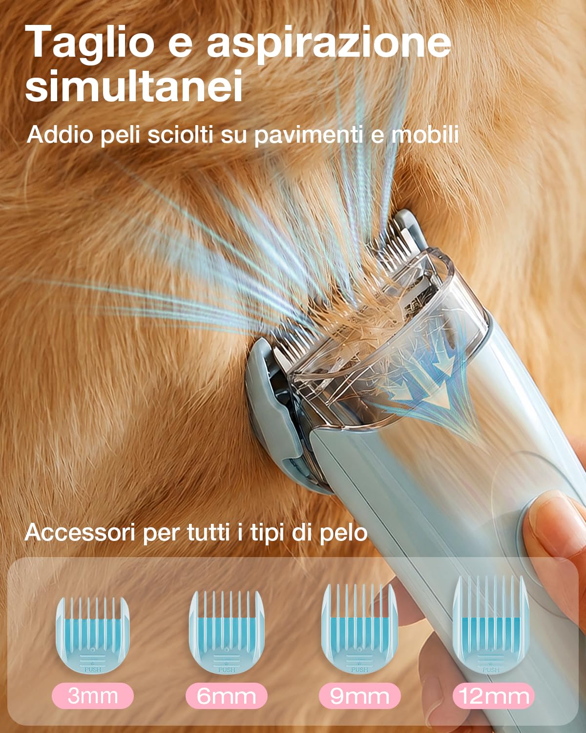PETGUGU Tosatrice per Cani e Gatti con Aspirazione, Kit Toelettatura 7-in-1, 11000Pa, Contenitore 2,5L, Silenzioso ≤62dB, Funzione Asciugatura 45–55°C, 3 Livelli, M1 Pro