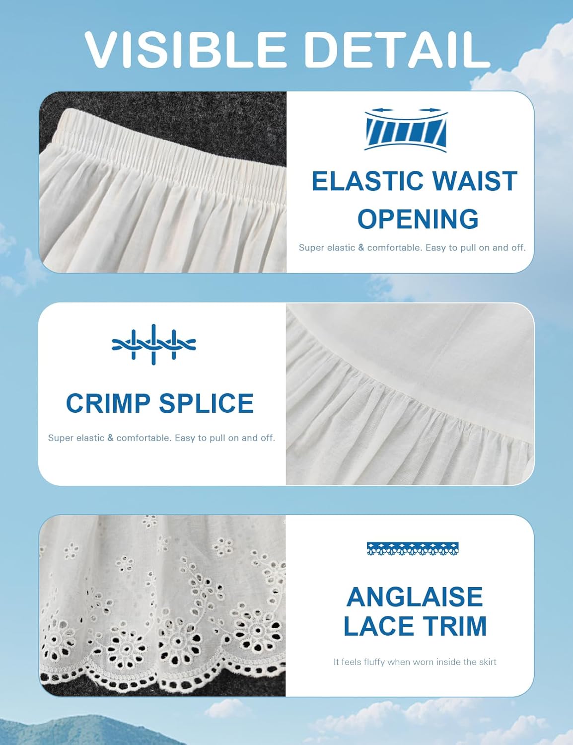 BEAUTELICATE Half Slip Skirt Extender 100% Cotton Vintage Underskirt with Lace Embroidery - Image 2