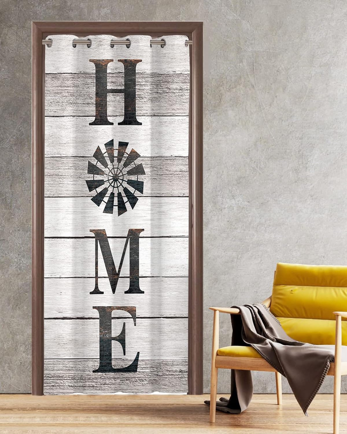 BEMIGO 100% Blackout Door Curtains, Rustic Windmill Wood Soundproof Thermal Insulating Privacy Curtains & Drapes for Doorway Temporary Door Alternative Accordion Door 42" W x 84" L (1 Panel)