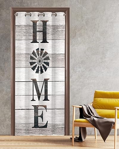 BEMIGO Cortinas de puerta 100% opacas, molino de viento rústico, insonorizadas, aislamiento térmico, cortinas y cortinas para puerta temporal,