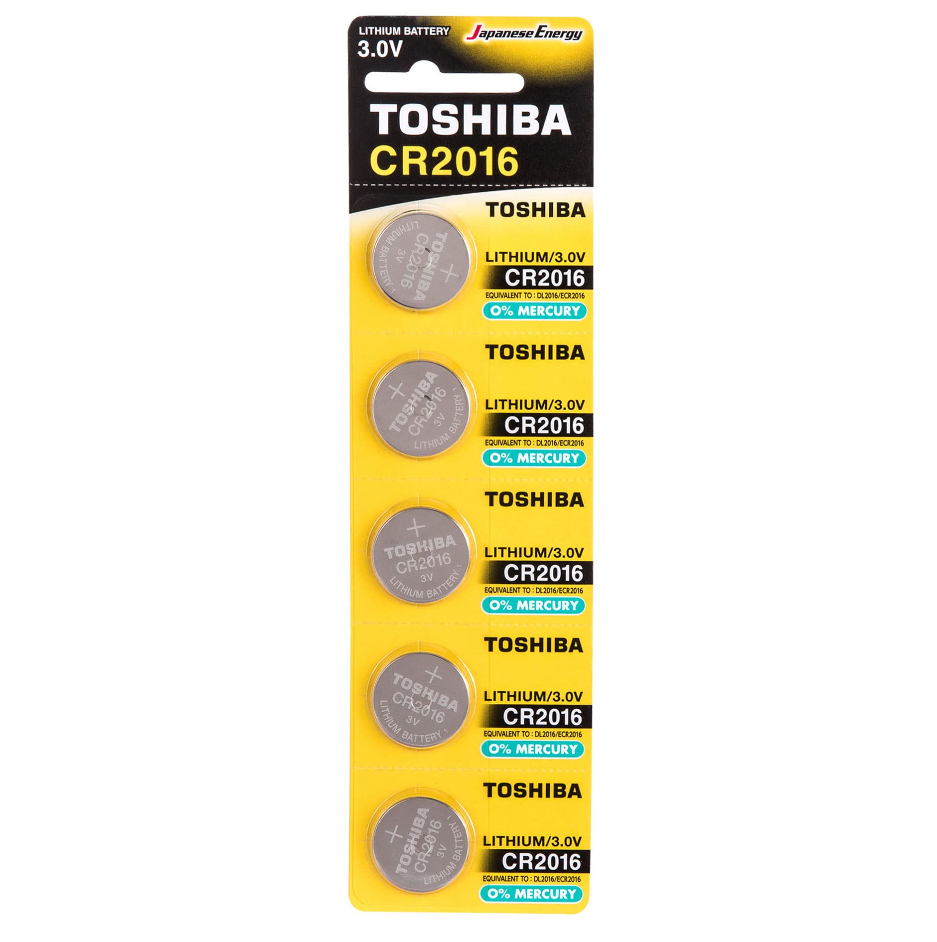 Toshiba CR2016 3V Lithium Coin Cell Battery Pack of 5 batteries Expiry date March 2027