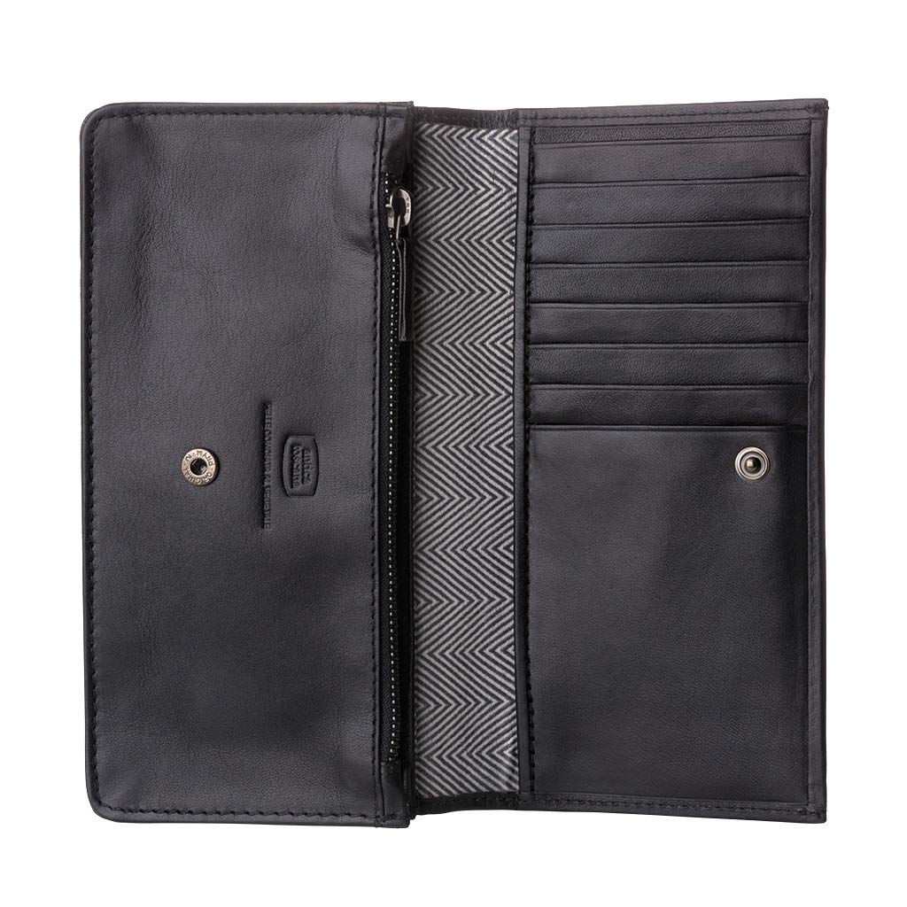 Antica Toscana Womens Real Italian Leather Long Flap-over Purse Wallet with two gussets Zip Credit Card & Coin Holders - Antica