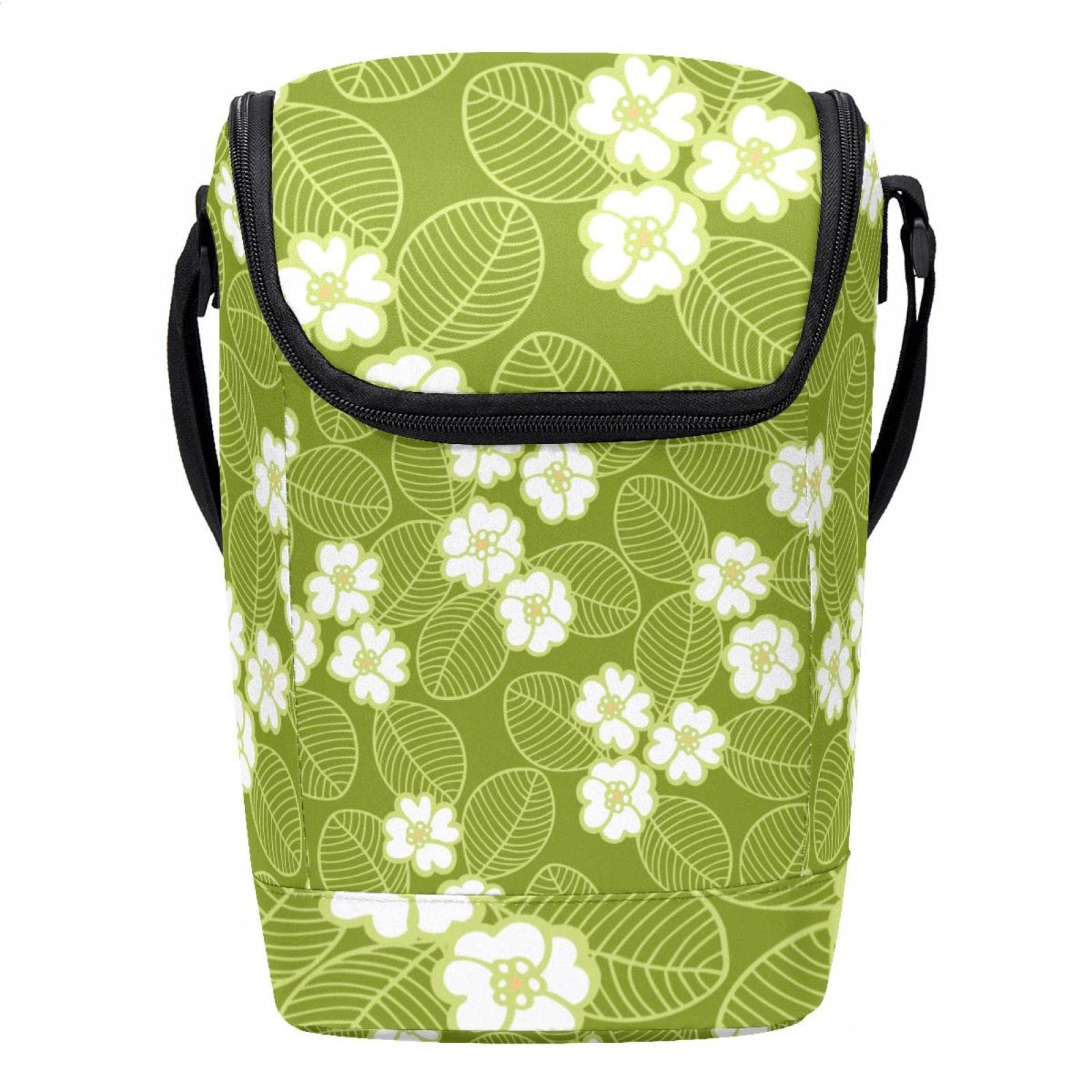 Lonchera con diseño floral de flores dulces verdes con acabados textiles reforzados