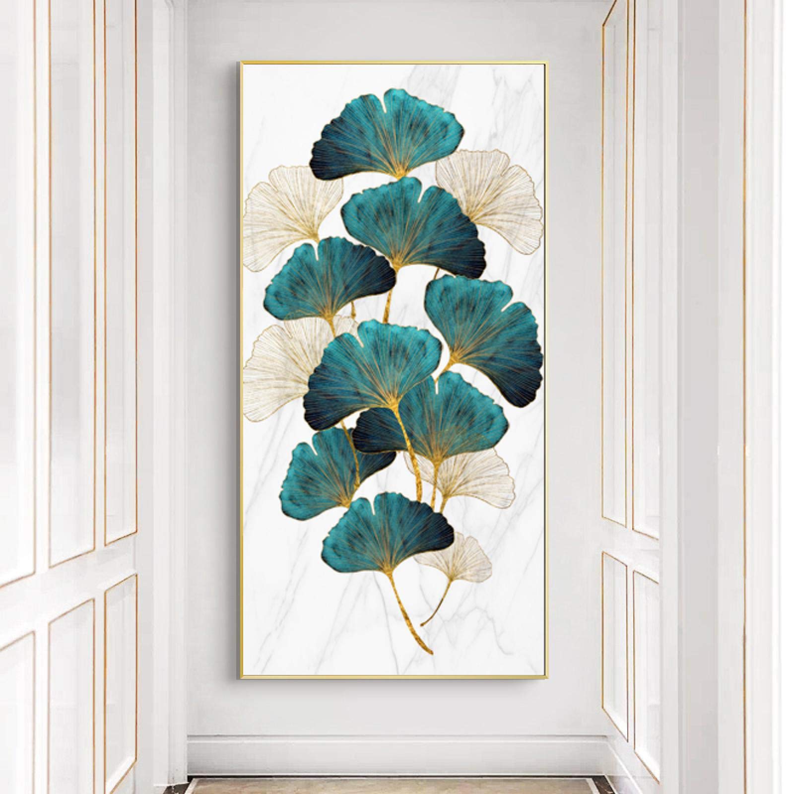 Sala de estar Decoración de entrada Pintura de pared Planta de albaricoque verde Hoja Cartel abstracto Impresión de lienzo nórdico Cuadro moderno 60x120cm (24x47in) Con marco