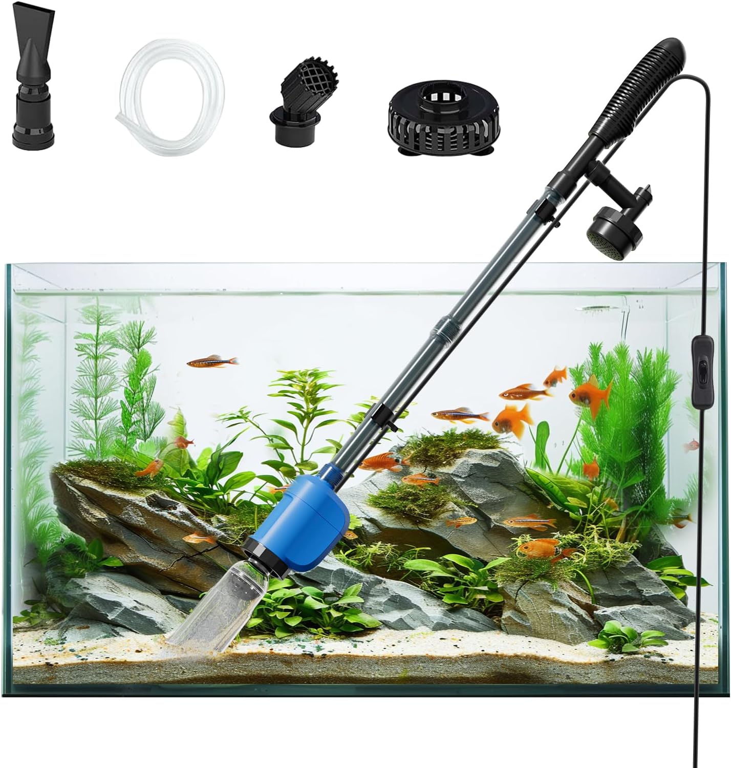 lives Electric Aquarium Vacuum Gravel Cleaner, 32W 6 in 1 Multifunction Automatic Fish Tank Gravel Cleaner Vacuum for Wash Sand & Water