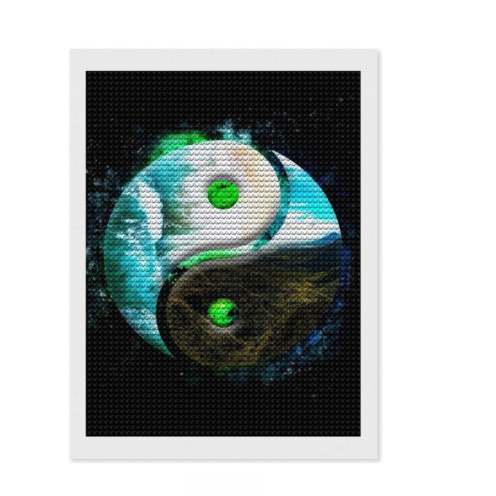 Junmoney Yin Yang Nature Balance Diamond Art Kit 12"x16", Modern Decor, for Adults, with Tool Kit, Thoughtful Handmade Gift, Fun Craft Experience