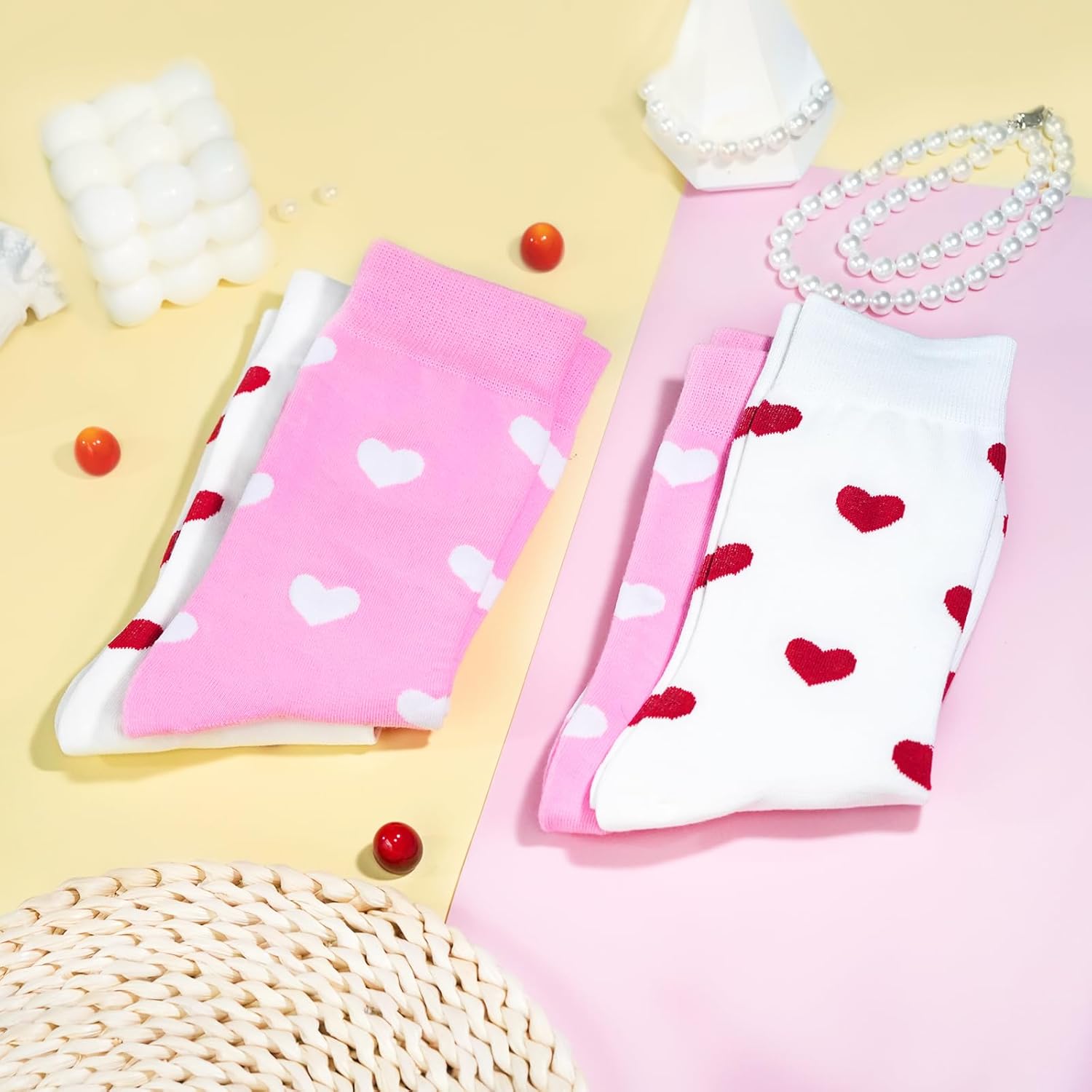 Ronglry Heart Socks for Women Valentines Socks for Women Heart Crew Socks Cute Cotton Womens Socks Valentines Gifts - Image 6