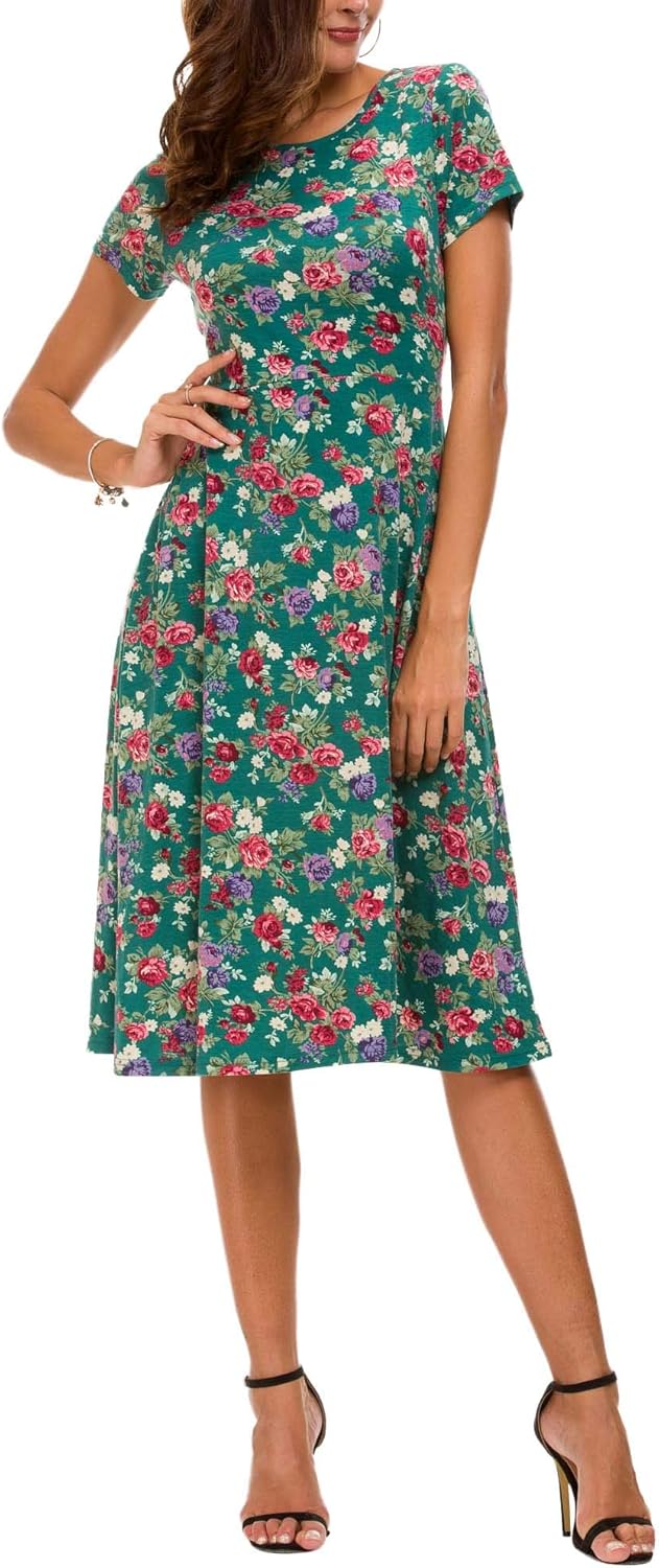 Urban CoCo Women's Floral Print Short Sleeve Flared Midi Dress - Image 2