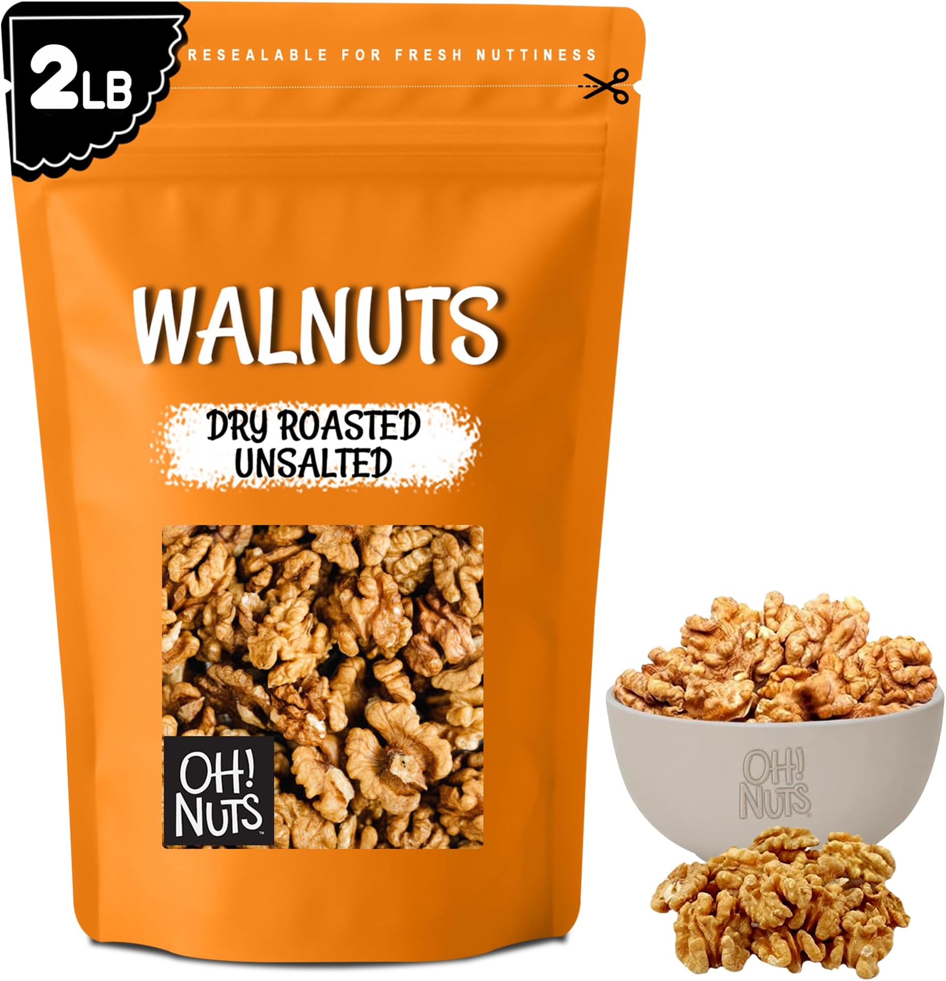 Walnuts - Dry Roasted Unsalted - 2 lb - Packed in New York Zip-Seal Bag for Exceptional Freshness