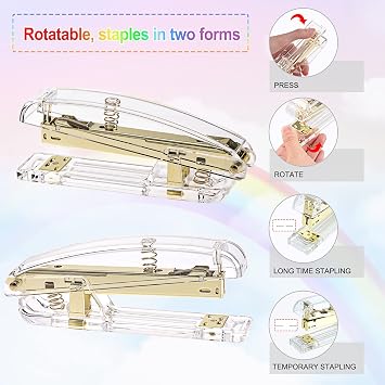 EOOUT Gold Office Supplies Set Desk Accessories, Acrylic Stapler Set Staple Remover, Phone Holder, Tape Holder, Pen Holder, 2 Ballpoint Pen, Scissor, Binder Clips, Ruler, Transparent Glue and Staples.