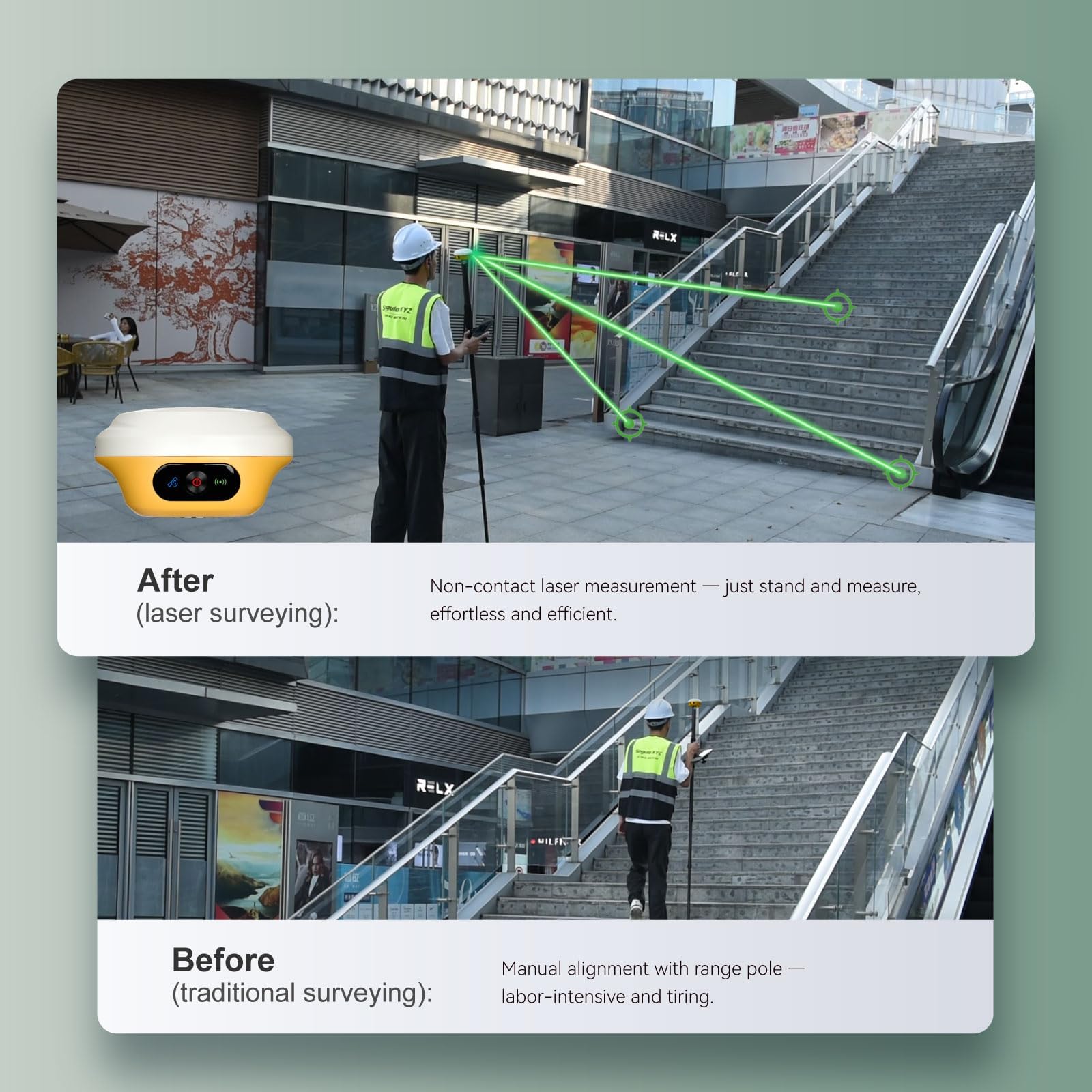 L1-Laser GNSS RTK Rover – Láser + GNSS, Colector con Software y Replanteo AR, Precisión de 2cm, UHF 15km, Inclinación de 120° | Fábrica Propia y Soporte Profesional