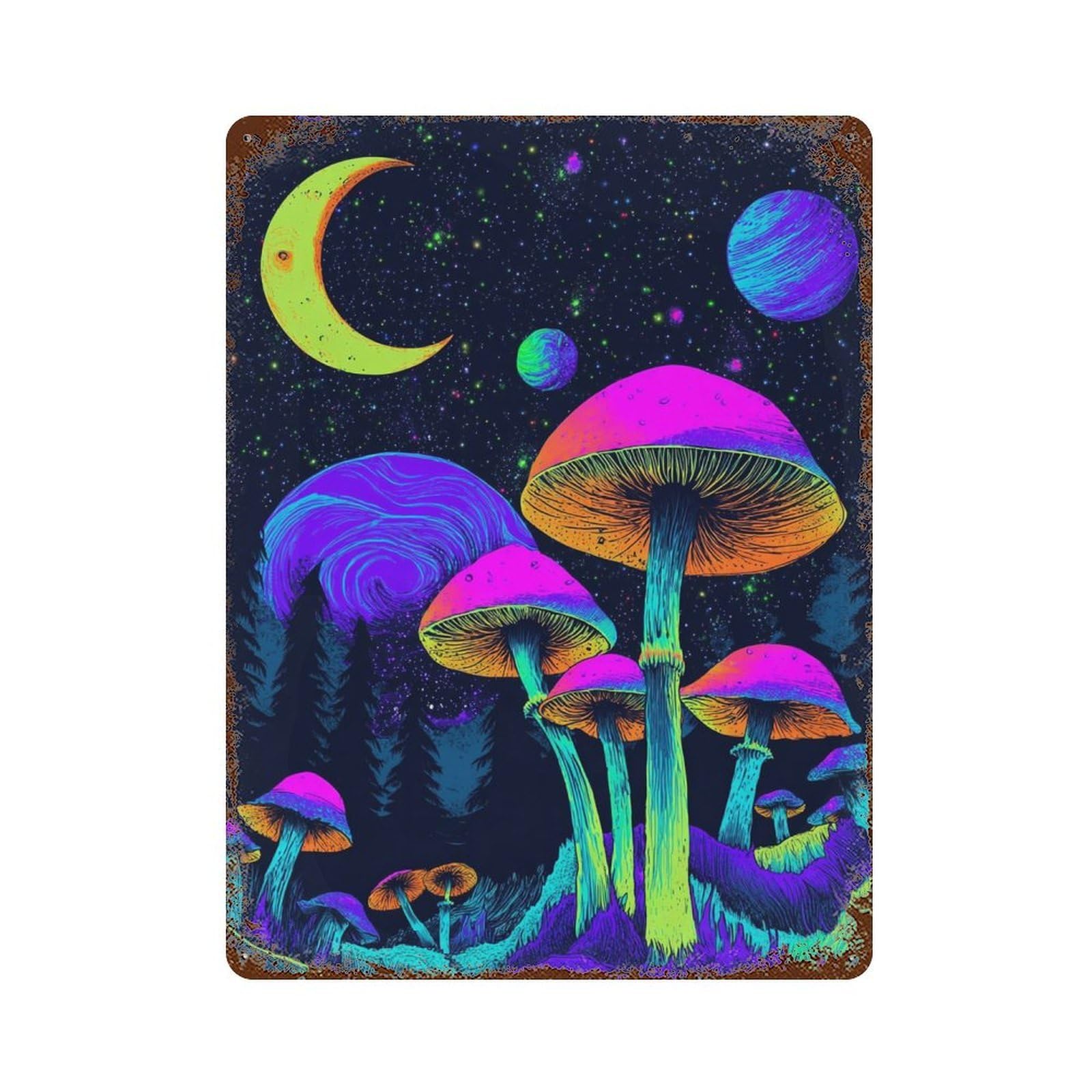 Psychedelic Mushroom Forest-1 Rusty Metal Tin Sign 15.7"x11.8", Ideal for Office, Studio And Wall Decor