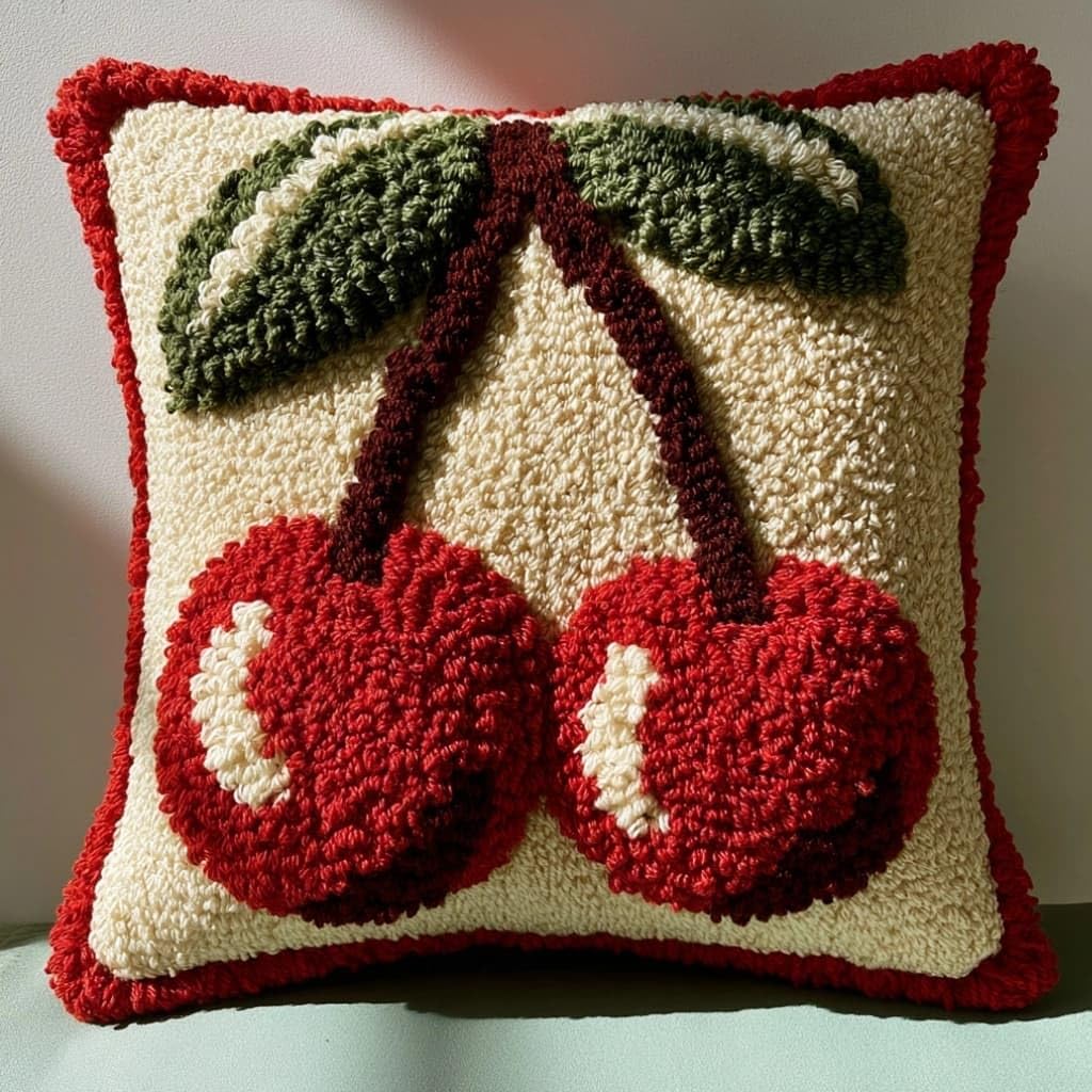 AxiangziK Latch Hook Pillow Kit Cherry 43X43Cm