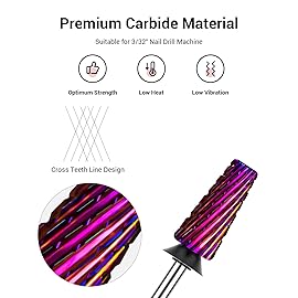 MelodySusie Professional 5 in 1 Nail Drill Bits, 3/32\'\' Carbide Tungsten Multi-function Bits, Suitable for Manicure Pedicure Cuticle Gel Polishing, Technicians Bits, Purple, Series Bit-M,Extra Coarse
