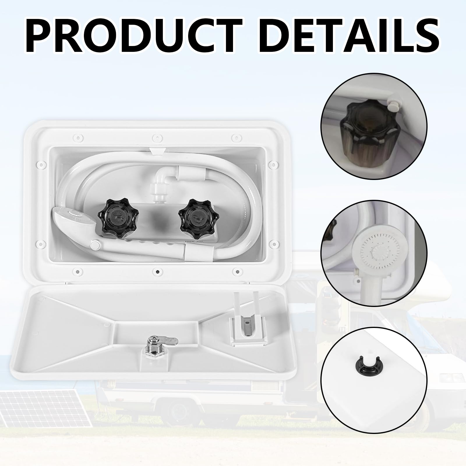 Douche De Camping-Car, Douche De Camping Douche ExtéRieure Kit De BoîTe De Douche ExtéRieure Pour Camping-Car Avec Interrupteur Chaud Froid Et Pomme De Douche Pour Camping-Car Marin Caravane Blanc