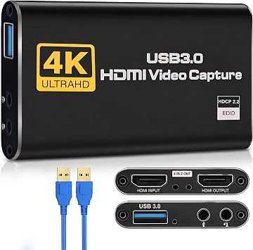 GRACETOP 4K HDMI Video Capture Card, 1080P 60FPS USB 3.0 for Game Streaming