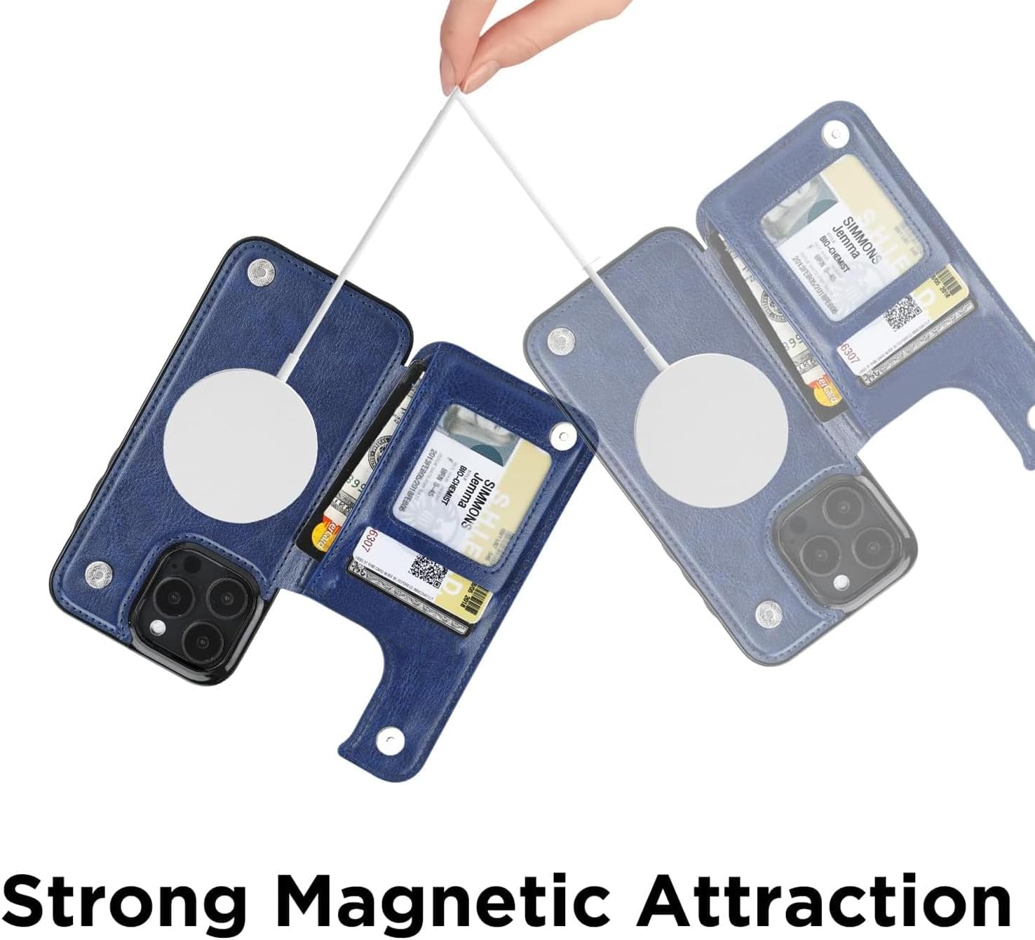 uCOLOR for iPhone 16 Pro Wallet Case Magsafe with Card Holder Slot【Compatible with MagSafe】 Folio Flip PU Leather Design with Camera Lens Protector 6.3" (Navy Blue Daisy) - Image 7