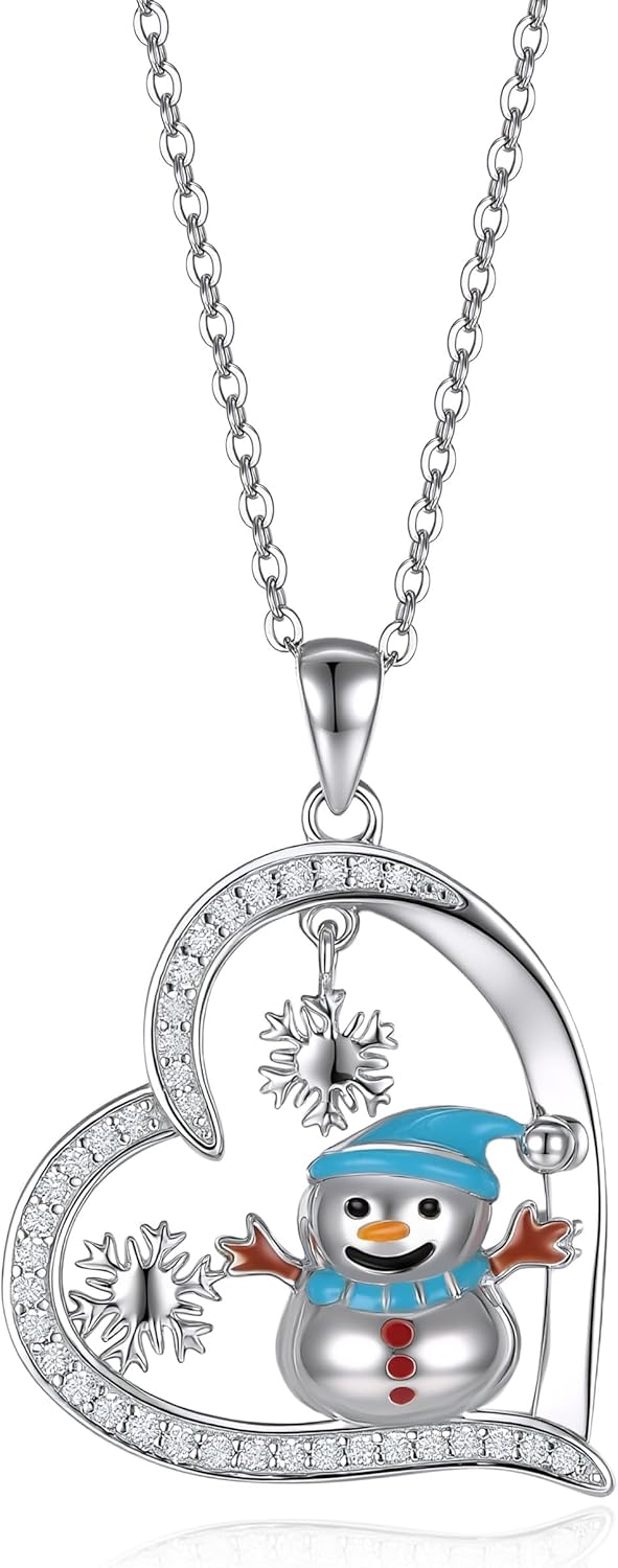 Snowman Necklace Christmas Gifts Sterling Silver Snowman Snowflake Pendant Christmas Jewelry for Women