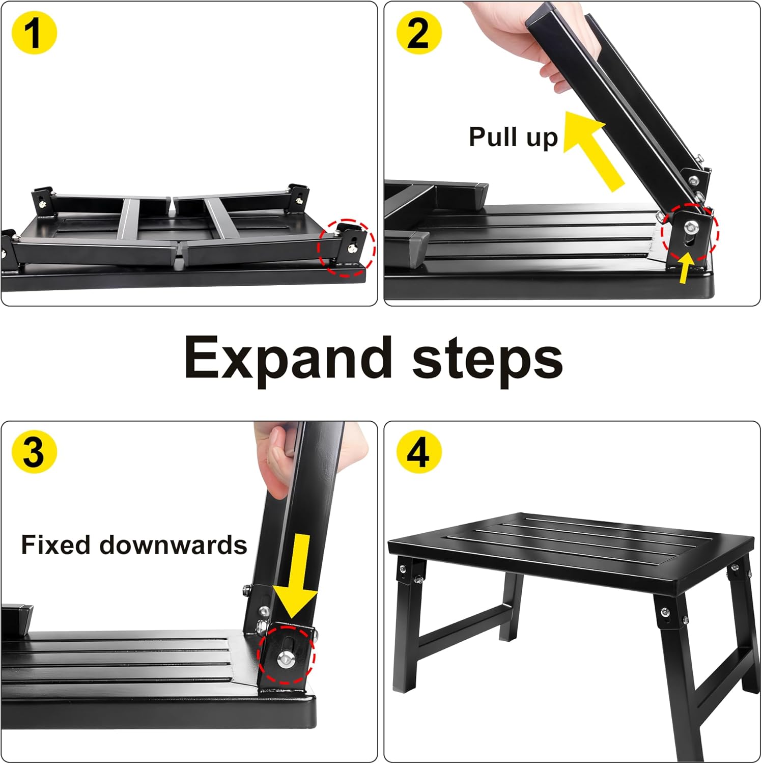 RV Step Stool Foldable 1000 lbs Capacity, Heavy Duty Metal Steps Platform, Stable RV Steps Stool for Camper, Motorhome, Outdoor Travel, Non-Slip Rubber Feet and Easy to Carry