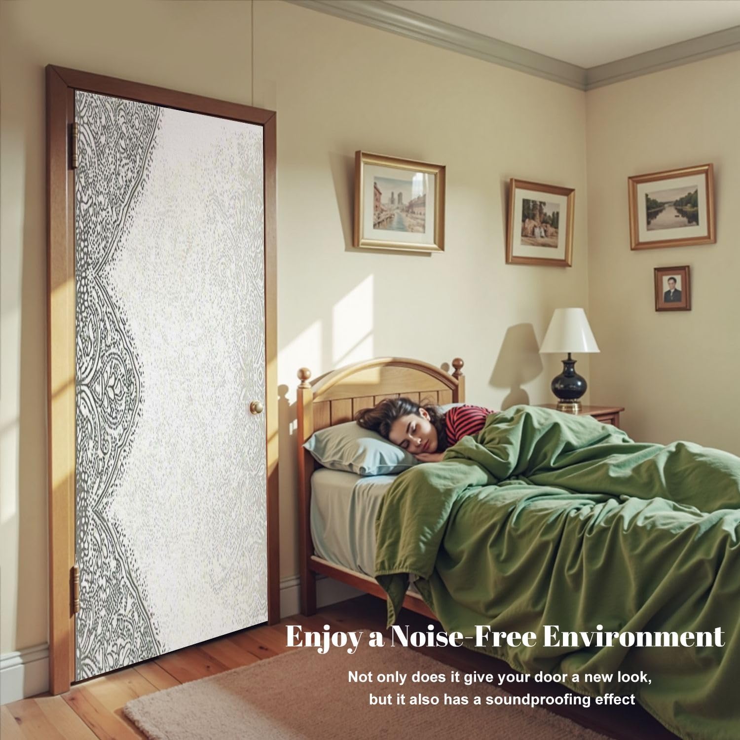 Acoustic Soundproof Door Panels, hand drawn silver backdrop Sound Absorbing Door Wallpaper Mural for Bedroom Recording Studio Acoustical Treatments 30x80 IN