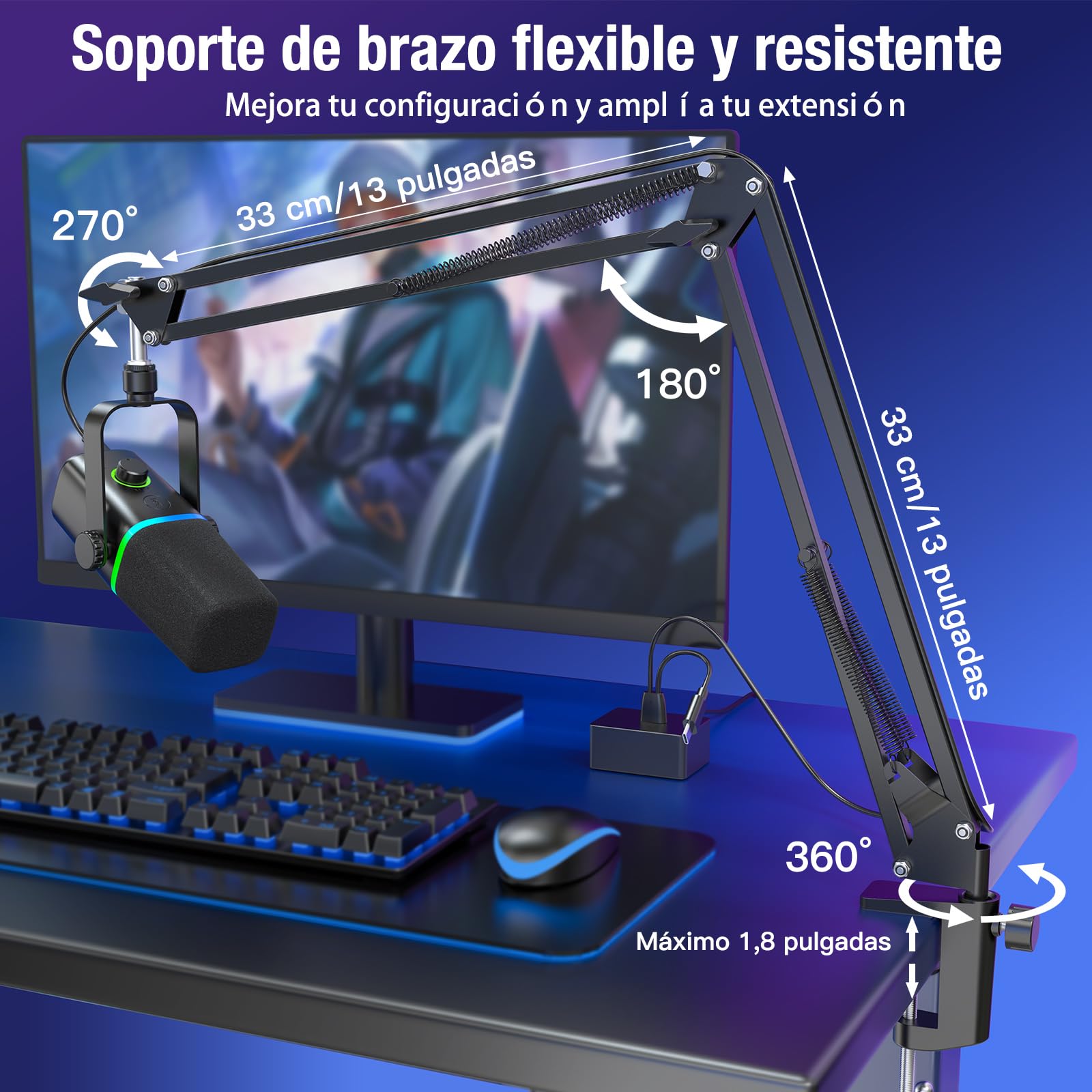 ZealSound Micrófono dinámico USB/XLR, Phone micrófono, Gaming micrófono para teléfono PC, micrófono con luz RGB, Silencio, Conector para Auriculares, Soporte, ASMR/Youtube/Podcast/Streaming/Gaming