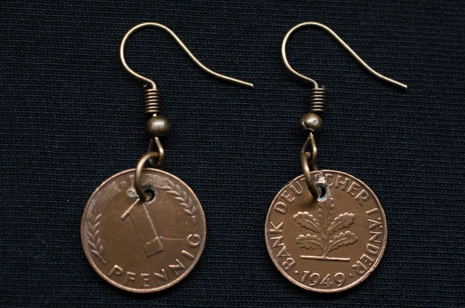 1 Pfennig Coin Earrings Miniblings D-Mark Lucky Penny Deutschland BRD FRG