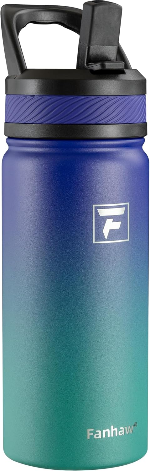 Fanhaw 18 Oz Kids Insulated Water Bottle with Straw Lid – Stainless Steel Double Wall Vacuum, Leak-Proof, BPA-Free Water Bottles for School Boys & Girls(Purple Green)