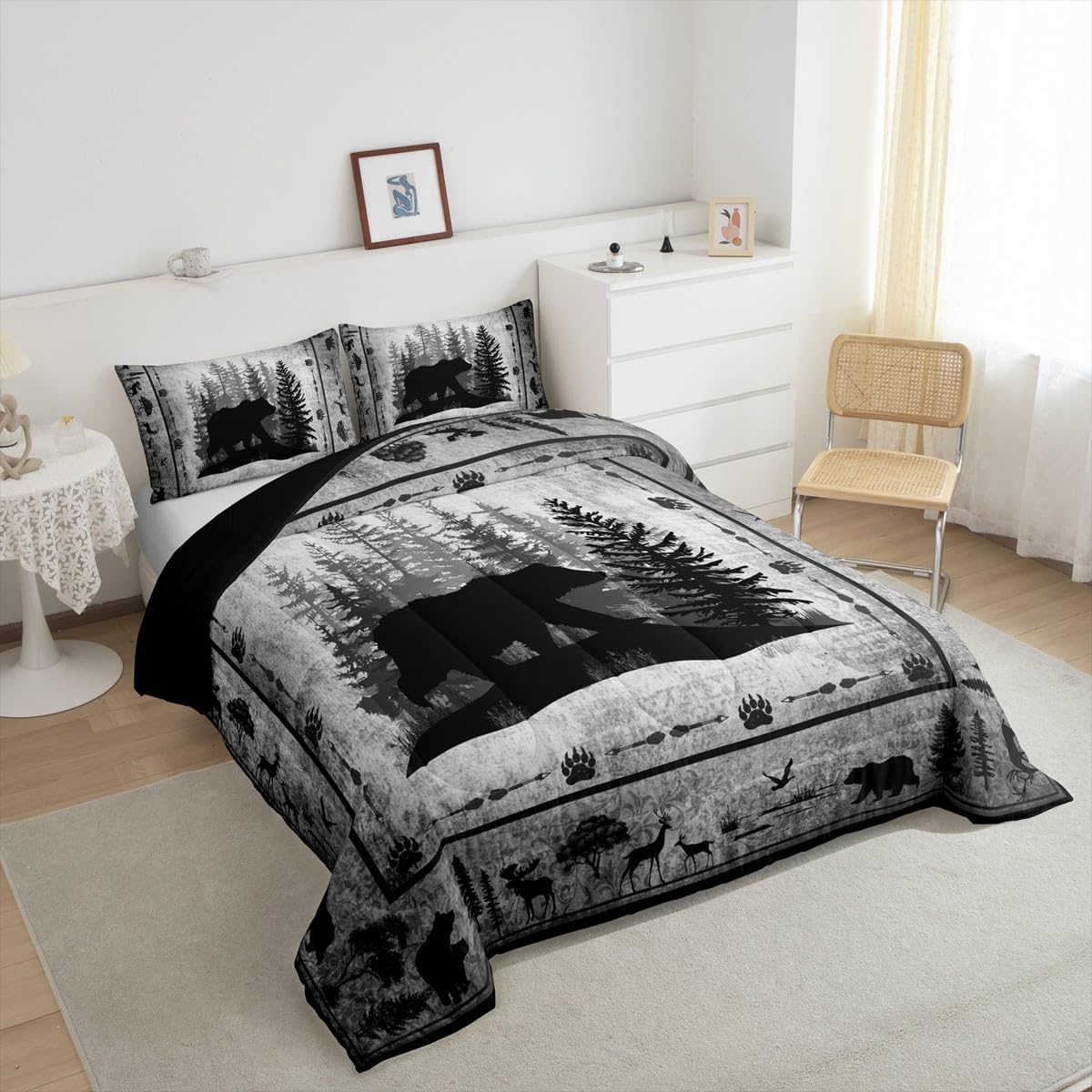 Feelyou Cute Bear Bedding Set Boys Girls Toddler, Farmhouse Bear Comforter Set Kids Women Ultra Soft Rustic Duvet Quilt Set