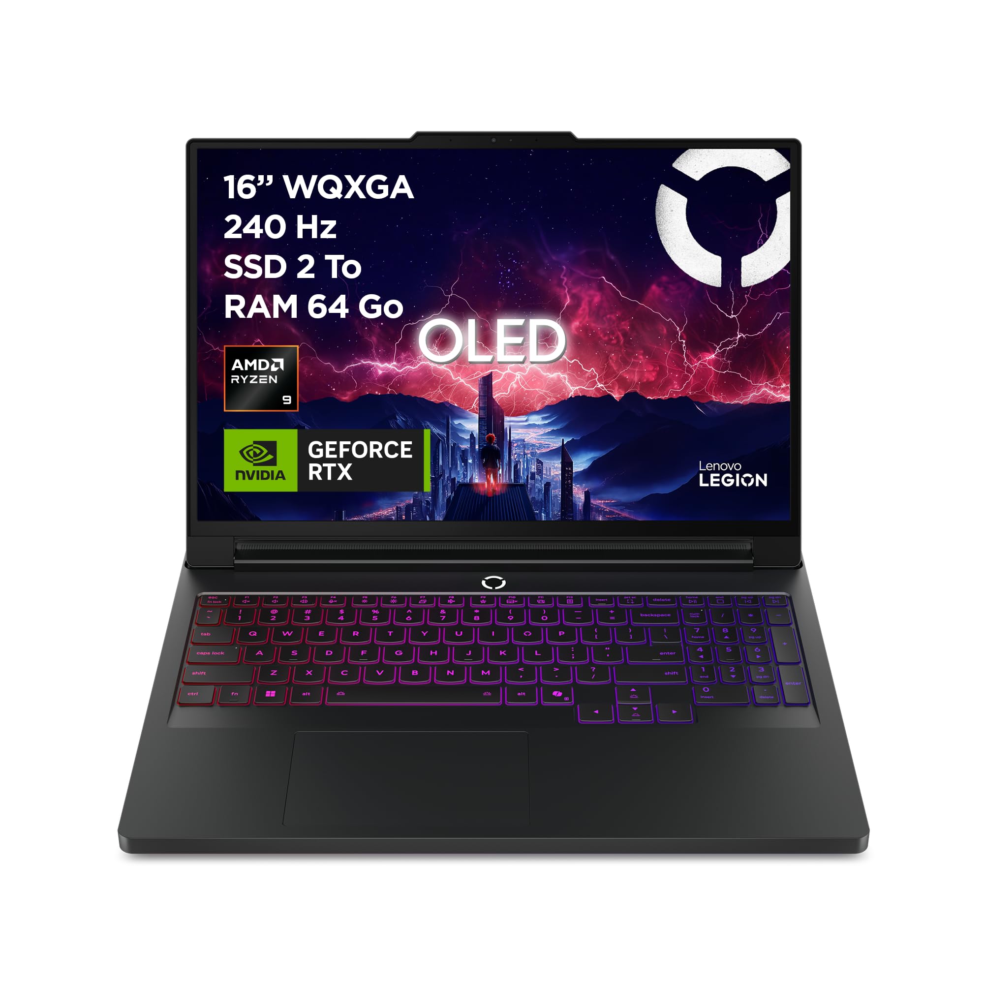Lenovo Legion Pro 7 16AFR10H - Ordinateur Portable Gaming 16'' OLED (AMD Ryzen 9 9955HX3D, RAM 64Go, SSD 2To, NVIDIA RTX 5080 16GB) Clavier RGB rétroéclairé AZERTY Français - Noir Eclipse