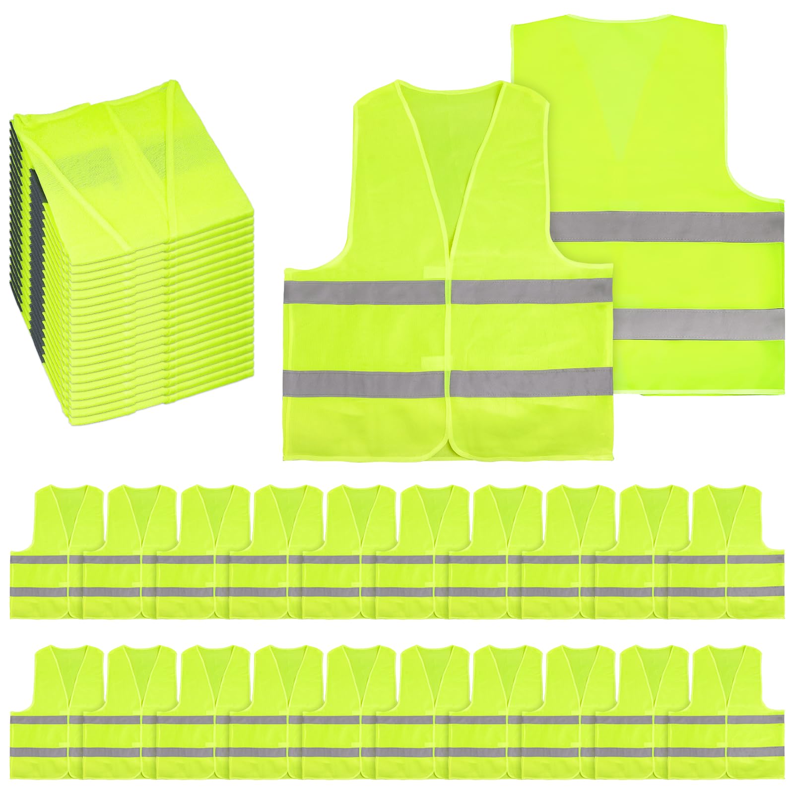 M-Aimee Lot de 20 gilets de sécurité réfléchissants en maille haute visibilité avec bande argentée pour homme et femme