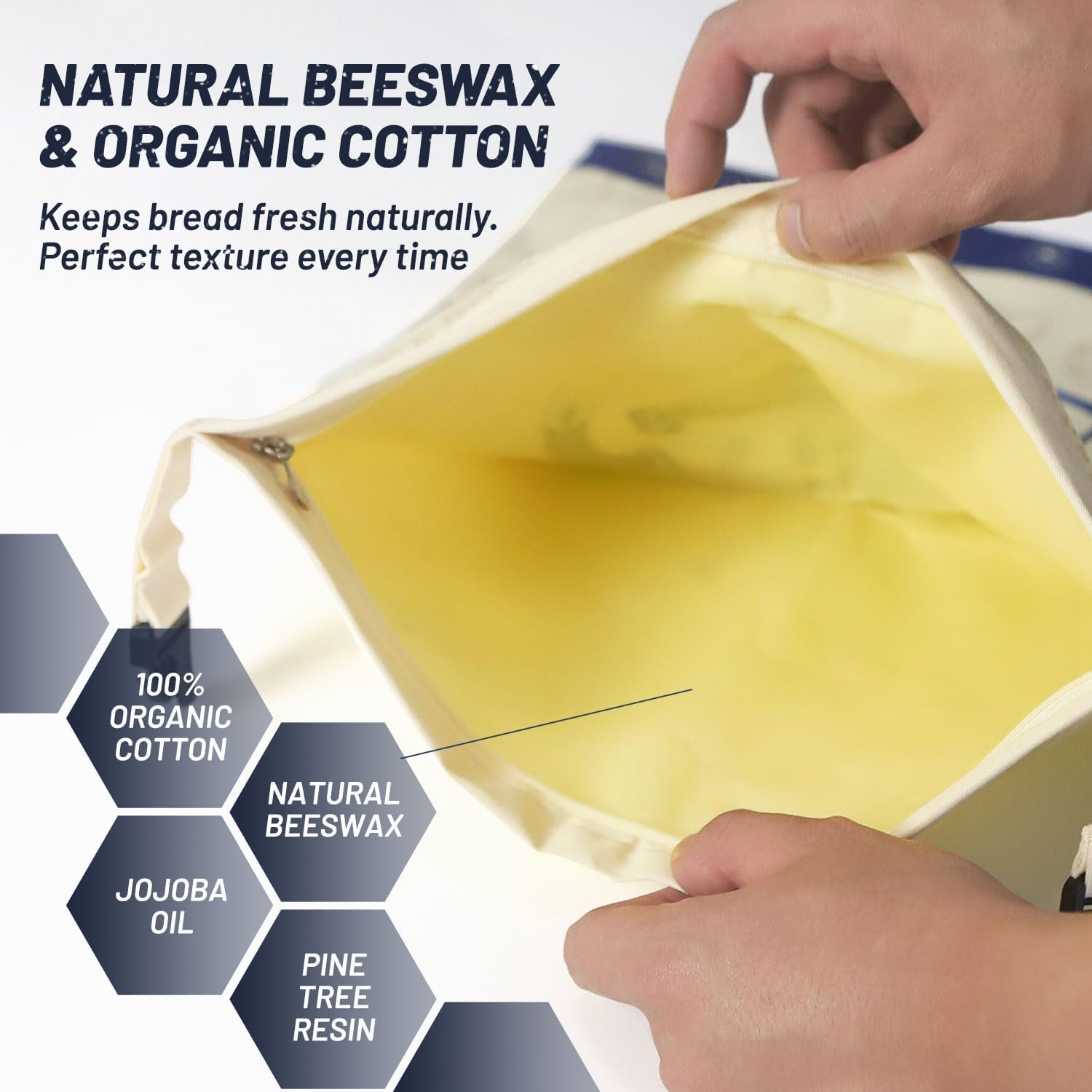 Reusable Beeswax Bread Bags (2-Pack) – 16.5×12.6 Inches, Natural Cotton Bread Bags with Zipper Closure, 10L Large Capacity & Portable Design, Fridge-Safe, for Sourdough & Homemade Food