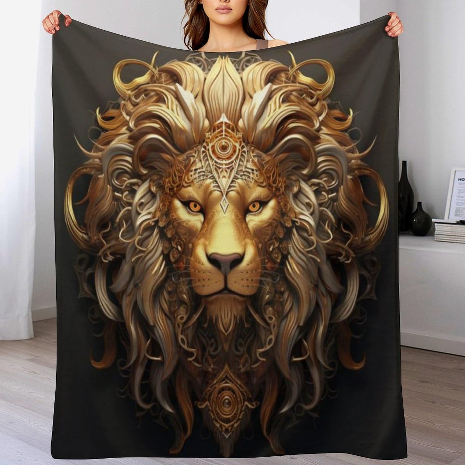 Couverture polaire contre le froid plaid flannel lion chaud et facile à laver
