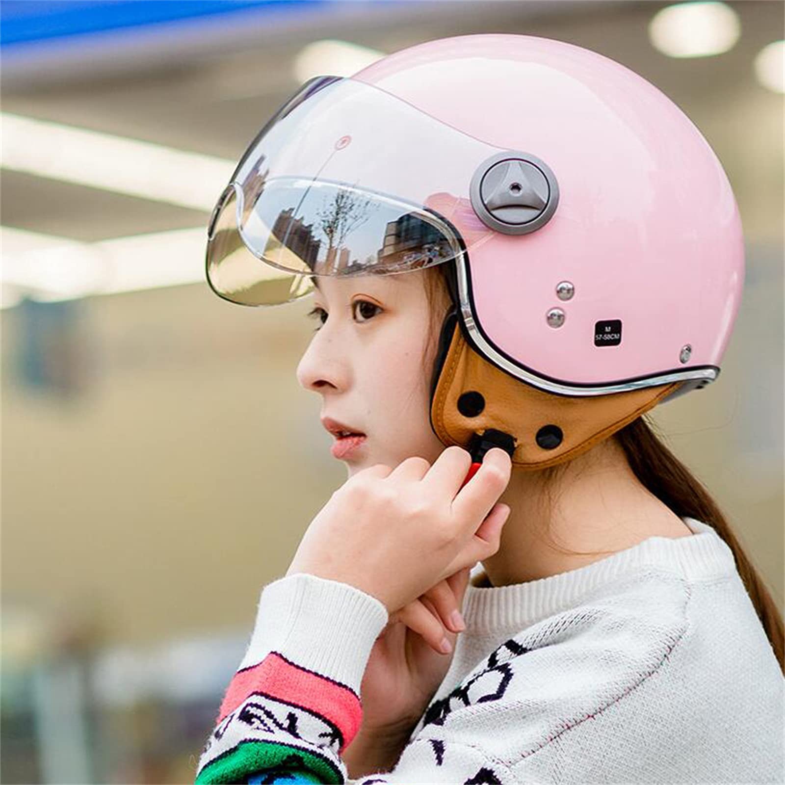 Casque Moto Demi-Jet - Taille 45-65 Cm, Visière Anti-Rayures, Mentonnière Rapide, Pour Homme Et Femme