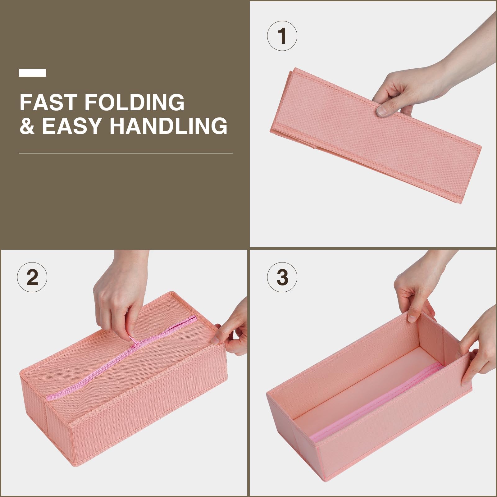 DIMJ Organizer do szuflad, 4 sztuki, składane pudełko do przechowywania, wkłady do szuflad do szaf na ubrania, organizery na ubrania, różowe