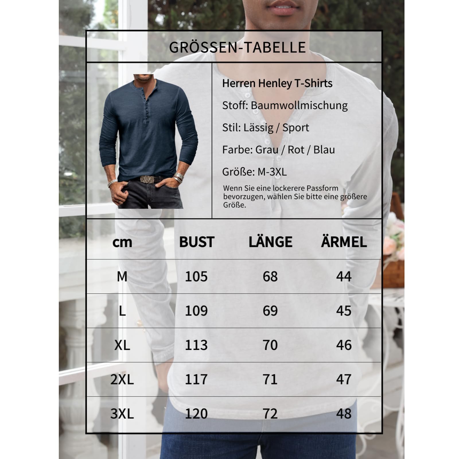 Tee Shirt Homme Manches Longues Henley T Shirt Manche Longue Homme Slim Fit Coton pour Homme M-3XL