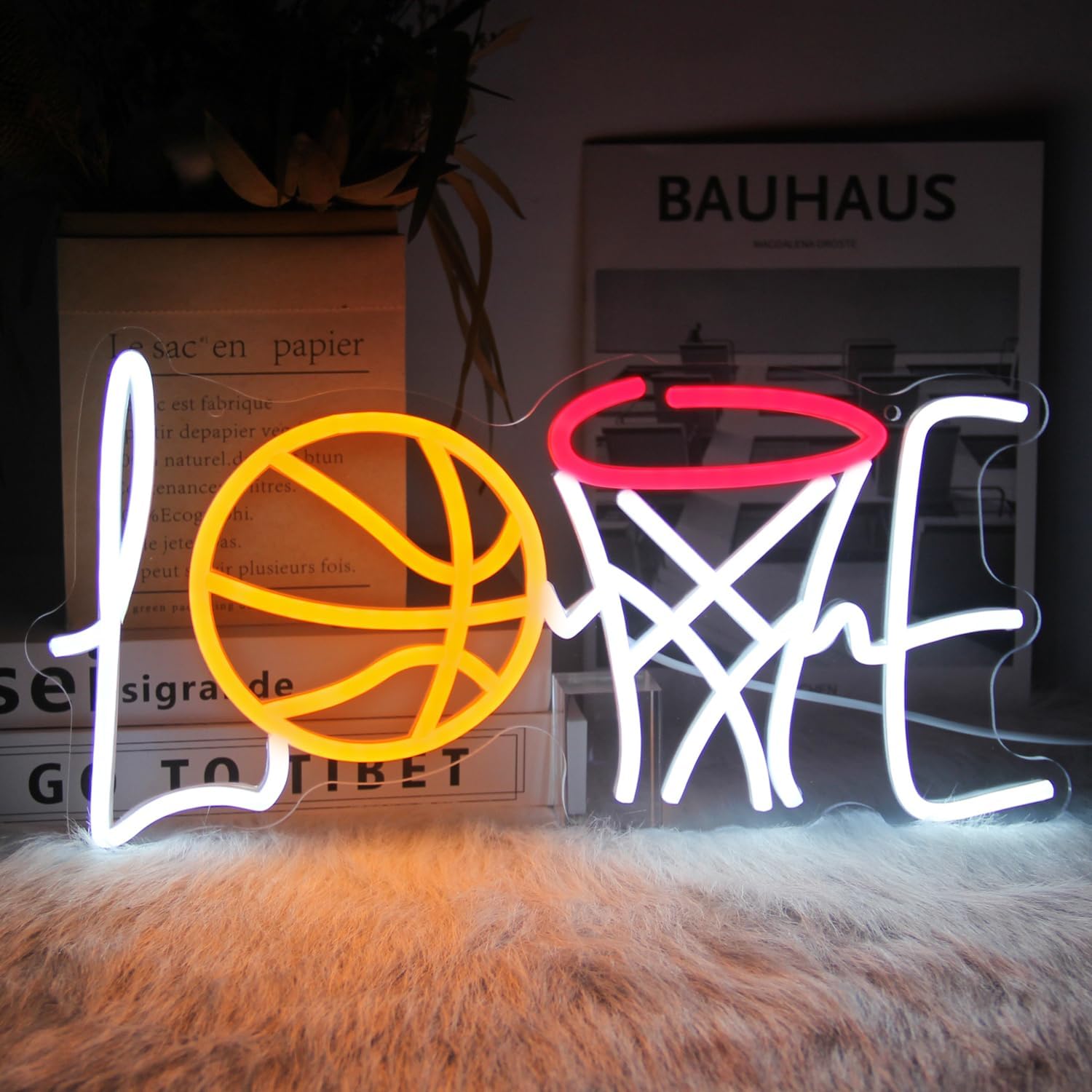 Love Basketball Neon Sign Dimmable Basketball Hoop Neon Lights for Bedroom Sport LED Neon Light Up Signs for Man Cave Game Room Birthday Party Decor Gifts for Boys USB Powered