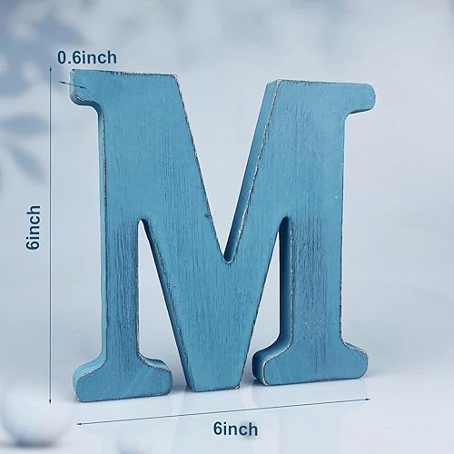 Miniatura 2 de Letras de madera azul rústica de 6 pulgadas, letras de madera sin terminar para pared, letras decorativas azules retro de pie, decoración de tablero