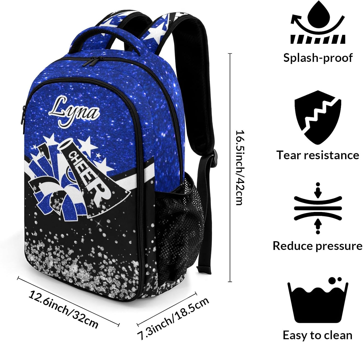 Personalized Cheer Backpack Customized Cheerleader Shoulder Bag Backpack for Girls Women College School Bookbag for Travel Birthday Holiday (Dark Blue) - Image 8