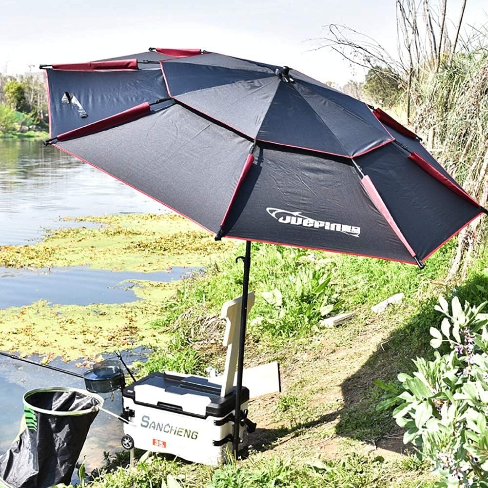 Parasol Umbrella 7.2ft Fishing Patio Umbrella, 360 Degree Outdoor Windproof Offset Umbrella with 16 Sturdy Ribs, Sun Umbrella for Poolside Beach