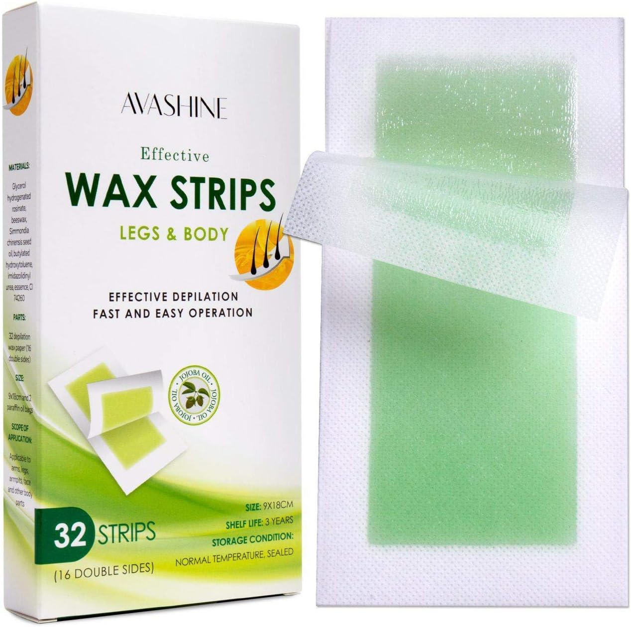 Wax Strips for Arms, Legs, Underarm Hair, Eyebrow, Bikini, and Brazilian Hair Removal Contains 32 Strips