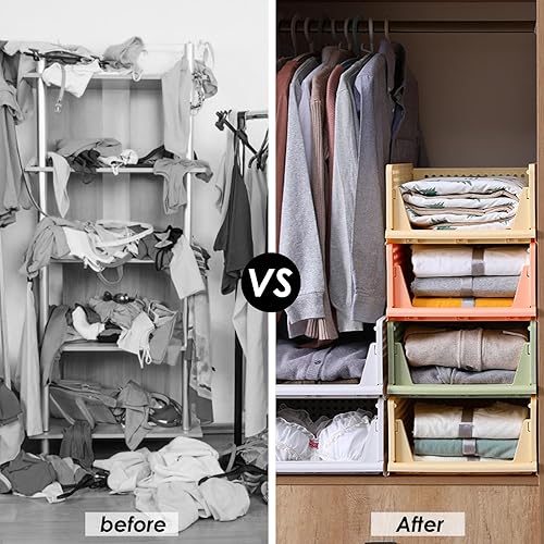 Miniatura 3 de Juego de 4 cajas de almacenamiento apilables para armario, organizador de cajones de plástico, cestas plegables para estantes, contenedores