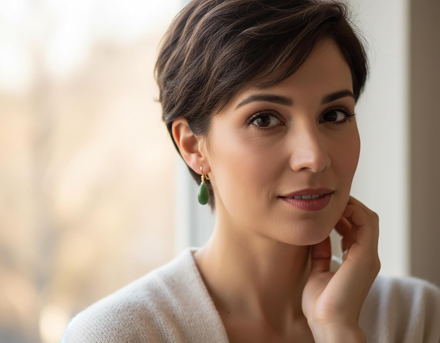 Nephrite Jade Dark Green Earrings 14k Gold or Sterling Silver Small Dainty Teardrop Dangles Spyglass Designs