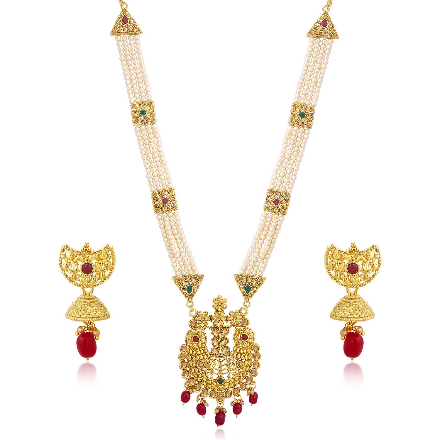 Sukkhi Floral Pearl Gold Plated Wedding Jewellery Long Haram Necklace Set For Women (N83779) (B07Z1YGJCR) Amazon Price History, Amazon Price Tracker