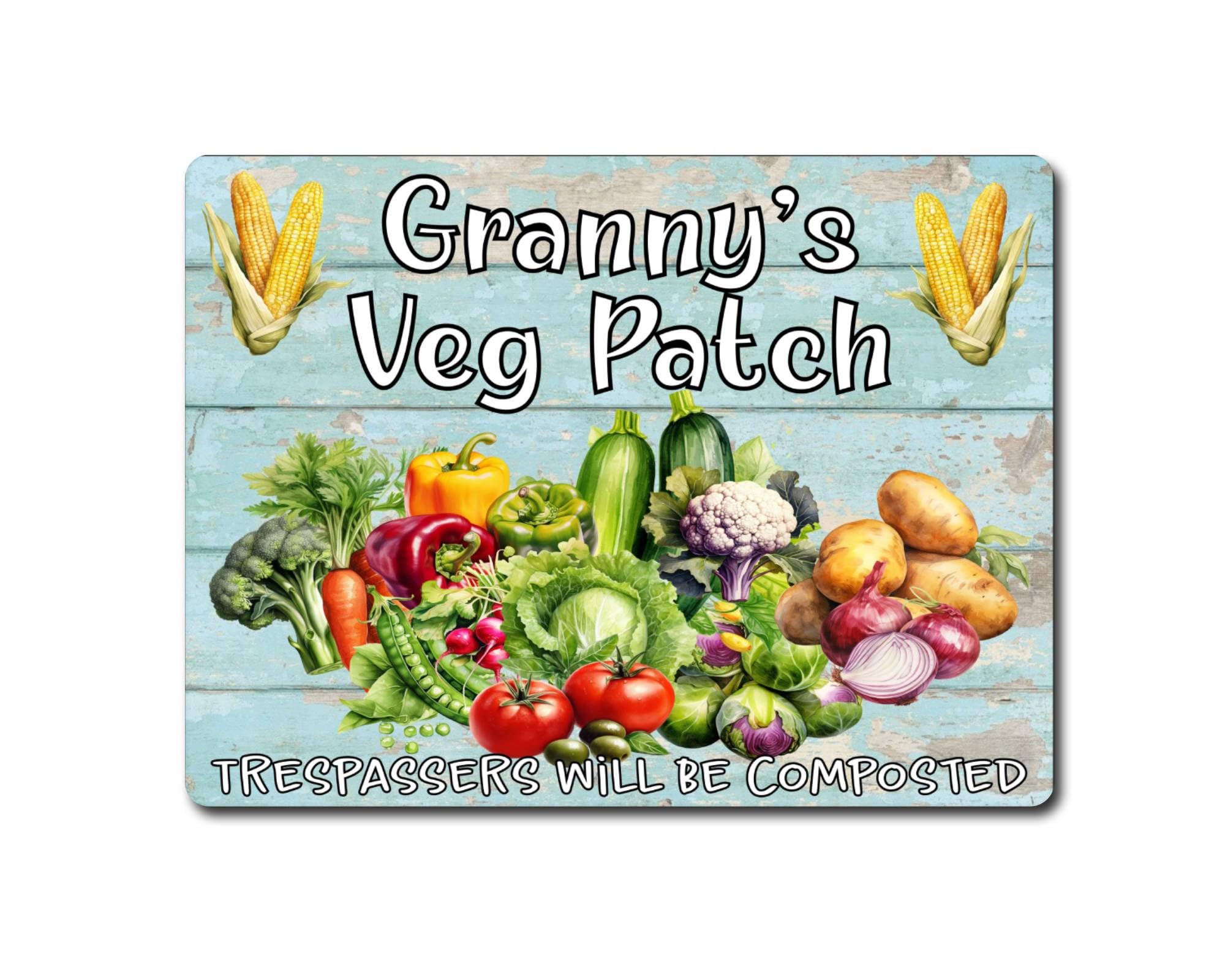 Decalarama Allotment Metal Sign Gift – Granny's Veg Patch – Trespassers - Family Fun Home Gardening Novelty Aluminium Present