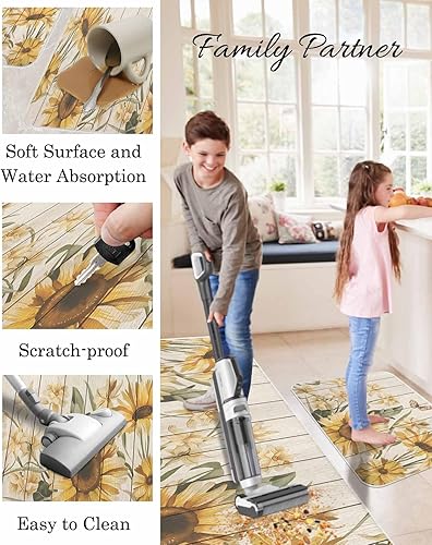 Miniatura 4 de 2 tapetes de cocina acolchados antifatiga con girasol, impermeables, antideslizantes, lavables, para interiores y exteriores, girasol en tablero