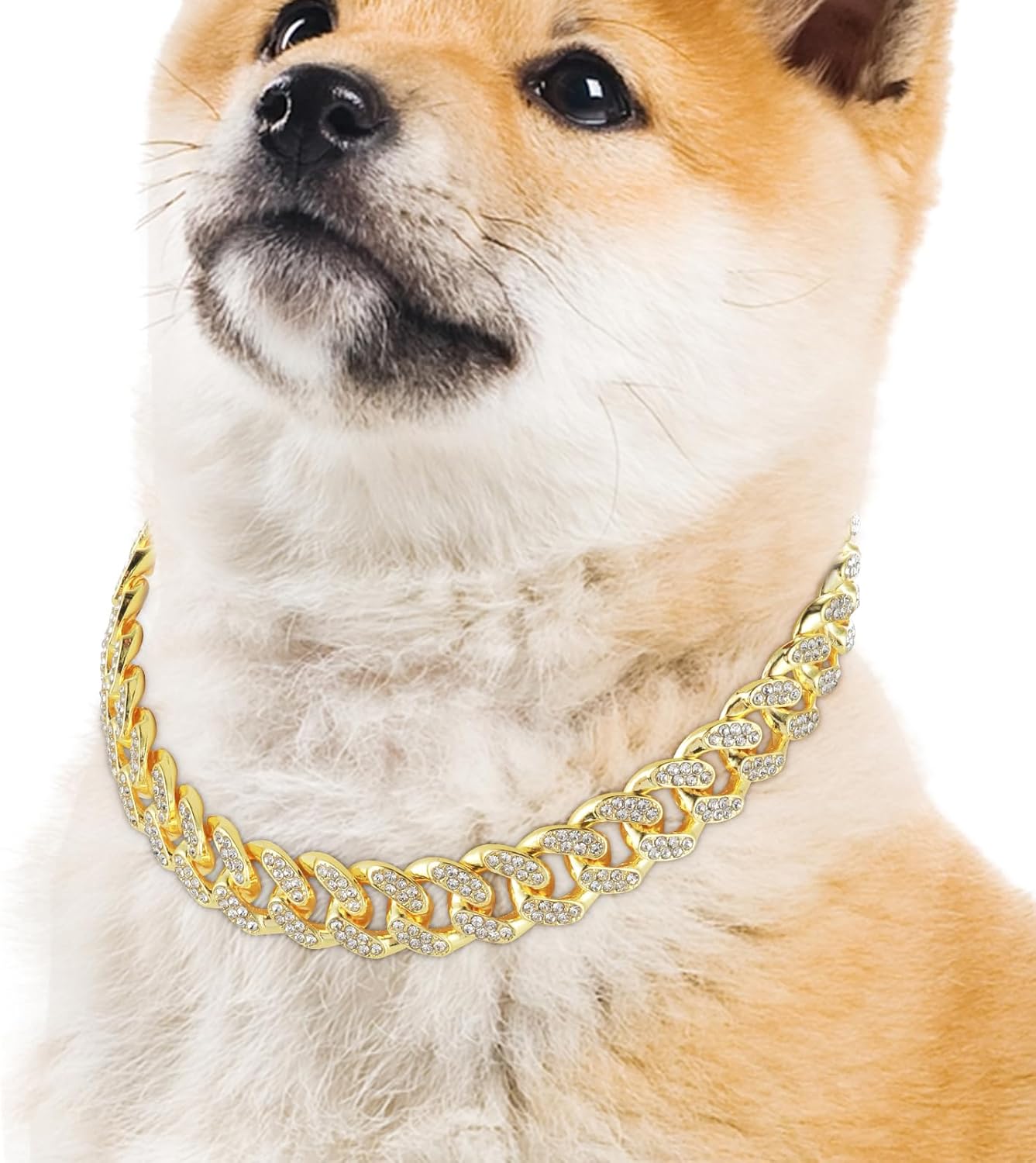 Thinp Gold Dog Collar, 25cm Gold Chain Dog Collar Cuban Link Dog Collar