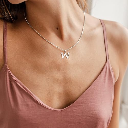 Miniatura 3 de YL Collar con letra A-Z con inicial de plata de ley pulida con letras mayúsculas para mujer