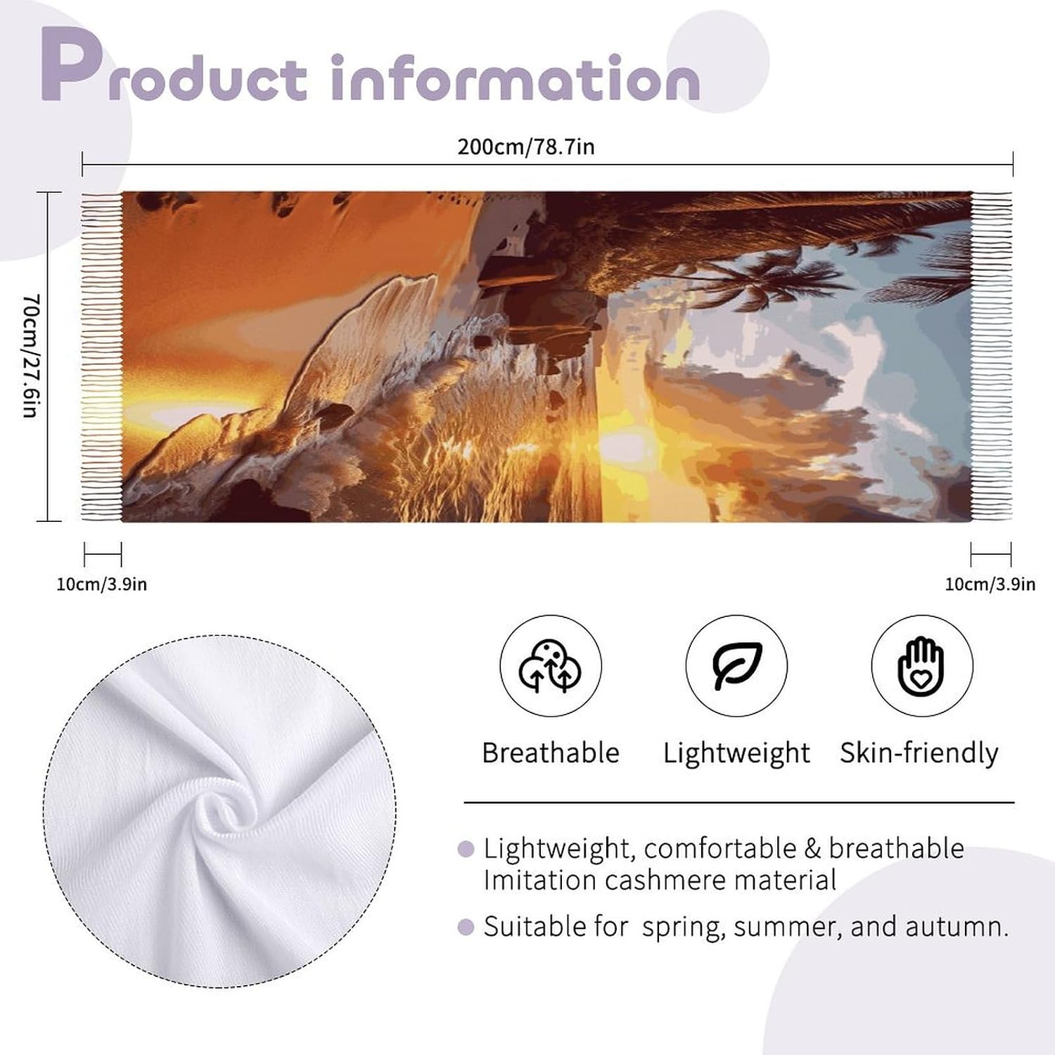 Tropical Beach at Sunset Scarf for Women Men Soft Warm Fashion Blanket Scarves Classic Cashmere Feel Scarf Long Shawl Large Scarves Cold Weather Thick Blanket Scarfs
